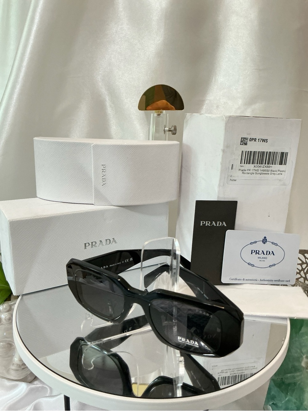 NIB Prada Men’s Black Gloss Rectangular Sunglasses 1AB5S0 49-20-145